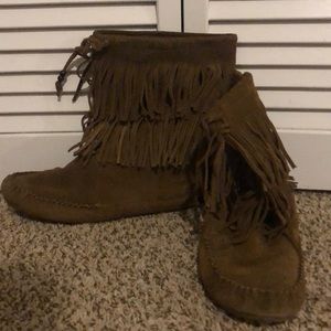 Fringe mid calf booties